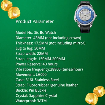 Player Series Blue Sic Bo Automatic Watch Lucky Harvey thumbnail 2