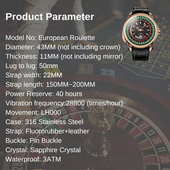 Player Series Gold European Roulette Automatic Watch Lucky Harvey thumbnail 2