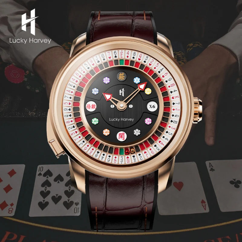 Player Series Gold Poker Roulette Automatic Watch Lucky Harvey thumbnail 3