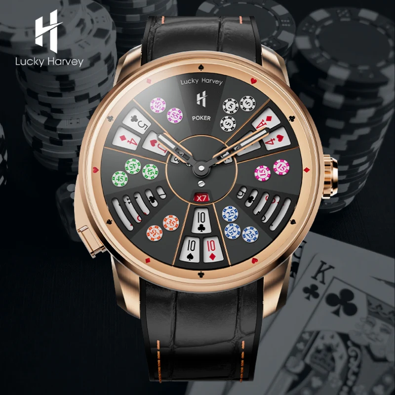 Player Series Gold Three Card Poker Automatic Watch Lucky Harvey thumbnail 3