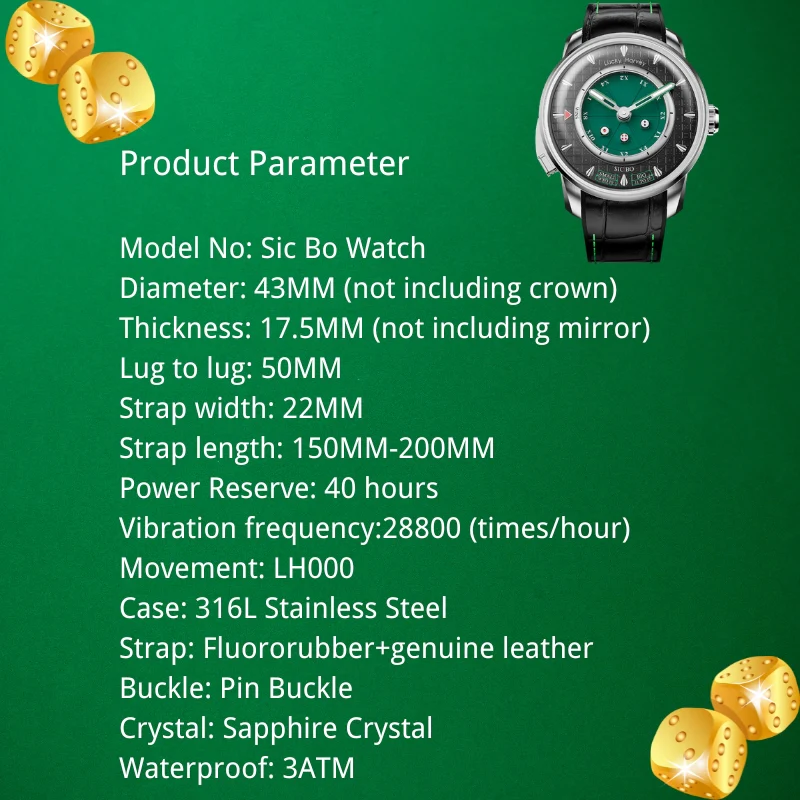 Player Series Green Sic Bo Automatic Watch Lucky Harvey