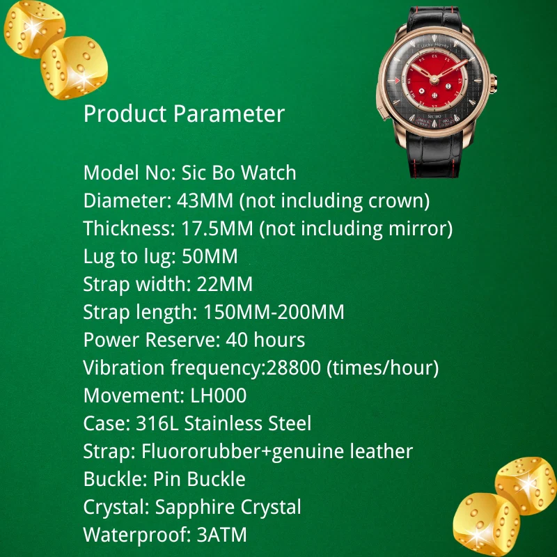 Player Series Red Sic Bo Automatic Watch Lucky Harvey thumbnail 2