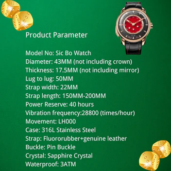 Player Series Red Sic Bo Automatic Watch Lucky Harvey thumbnail 3