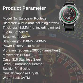 Player Series Silver European Roulette Automatic Watch Lucky Harvey thumbnail 2