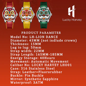 Red Lion Dance Moving Eye Automatic LH001 Movement Luminous Watch For Men Lucky Harvey thumbnail 4