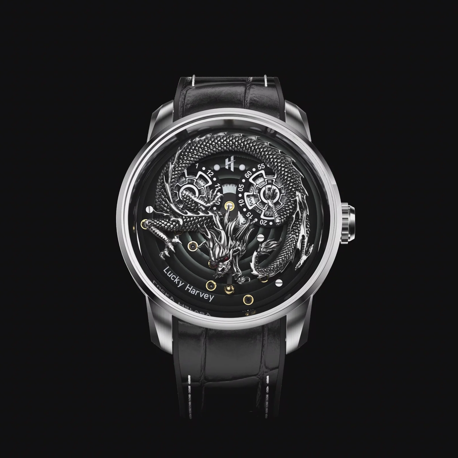 Silver Dragon Automatic Watch Spit Out Gold Bead Luminous Lucky Harvey thumbnail 3
