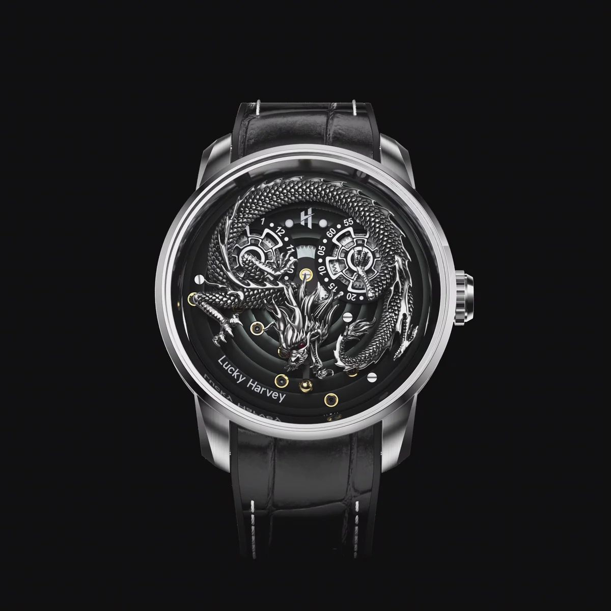 Silver Dragon Automatic Watch Spit Out Gold Bead Luminous Lucky Harvey thumbnail 4