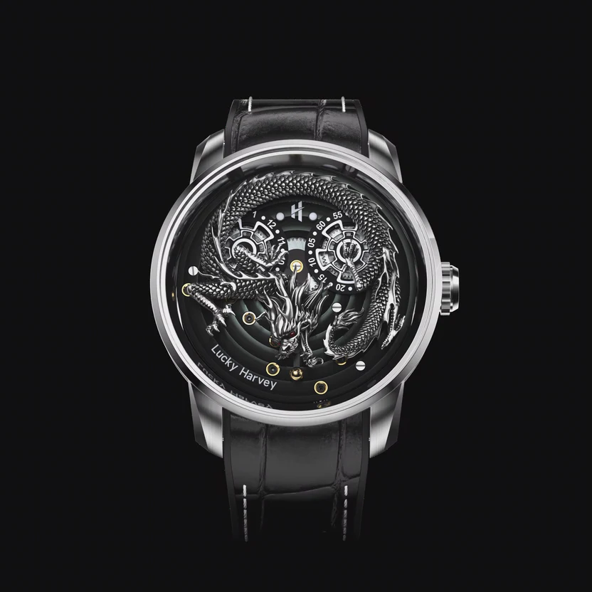 Silver Dragon Automatic Watch Spit Out Gold Bead Luminous Lucky Harvey thumbnail 5