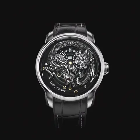 Silver Dragon Automatic Watch Spit Out Gold Bead Luminous Lucky Harvey