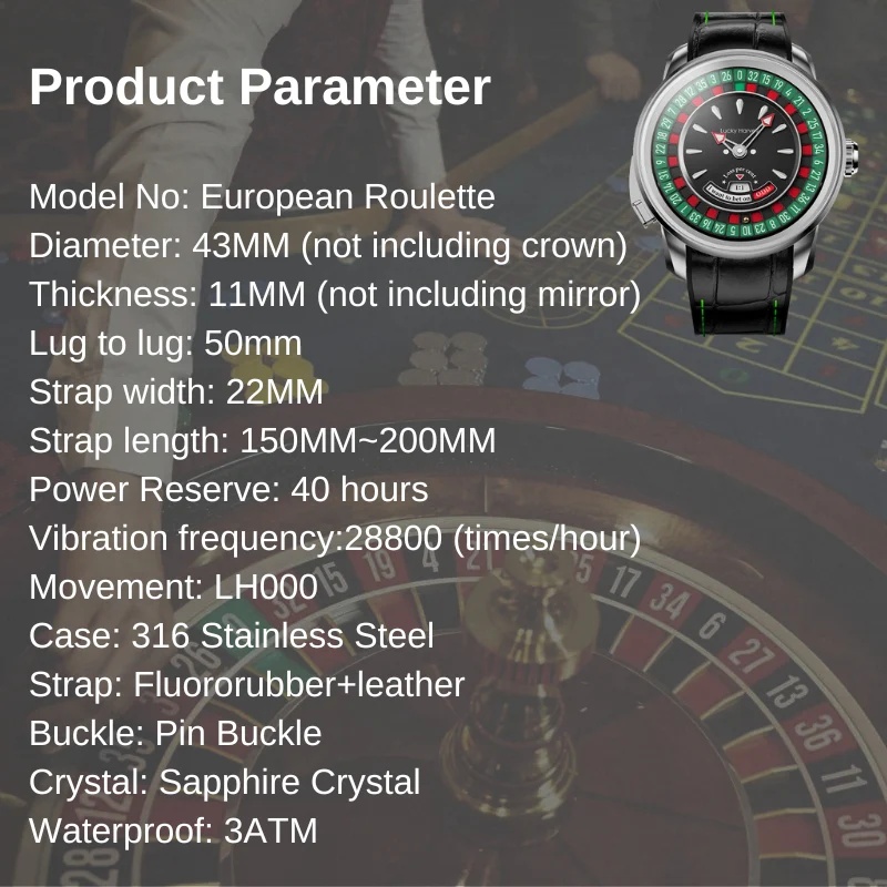 Lucky Harvey Silver European Roulette Casino Watch with 18K Gold Ball – Automatic Mechanical Luxury Watch thumbnail 2