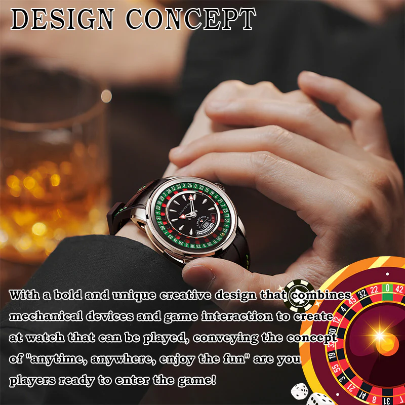 Lucky Harvey Silver European Roulette Casino Watch with 18K Gold Ball – Automatic Mechanical Luxury Watch thumbnail 4