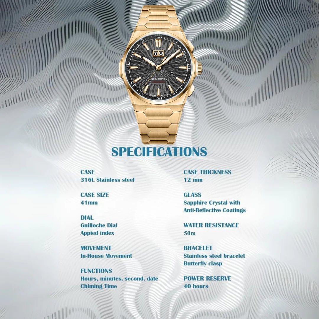 Lucky Harvey Sound of Nature Wave Guilloché Chiming Watch 1.0 Gold Dial Big Date – Limited Edition of 300 thumbnail 2