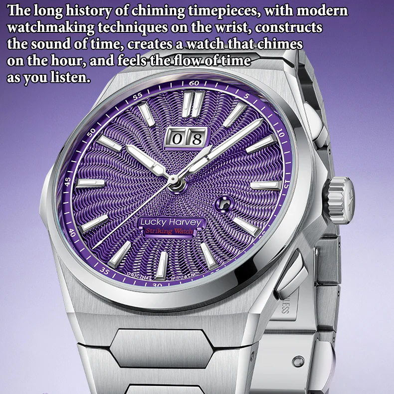 Lucky Harvey Sound of Nature Wave Guilloché Chiming Watch 1.0 Purple Dial Big Date – Limited Edition of 300 thumbnail 4