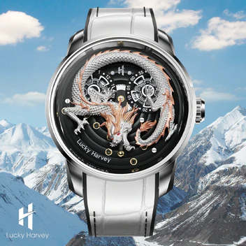 White Dragon Automata Watch 999 Gold Bead Luminous Lucky Harvey thumbnail 5