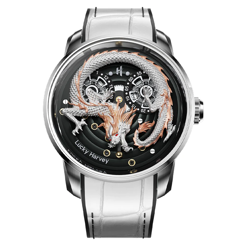 White Dragon Automata Watch 999 Gold Bead Luminous Lucky Harvey