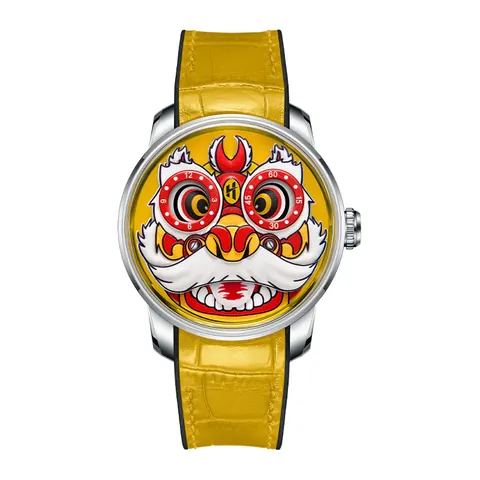 Yellow Lion Dance Moving Eye Automatic LH001 Movement Luminous Watch For Men Lucky Harvey