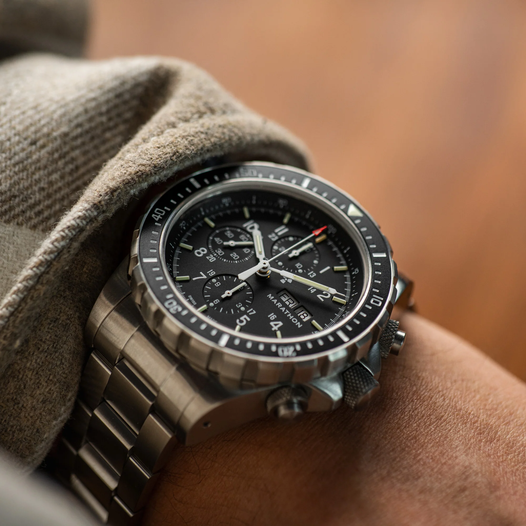 46mm Jumbo Diver/Pilot's Automatic Chronograph (CSAR) with Stainless Steel Bracelet thumbnail 2