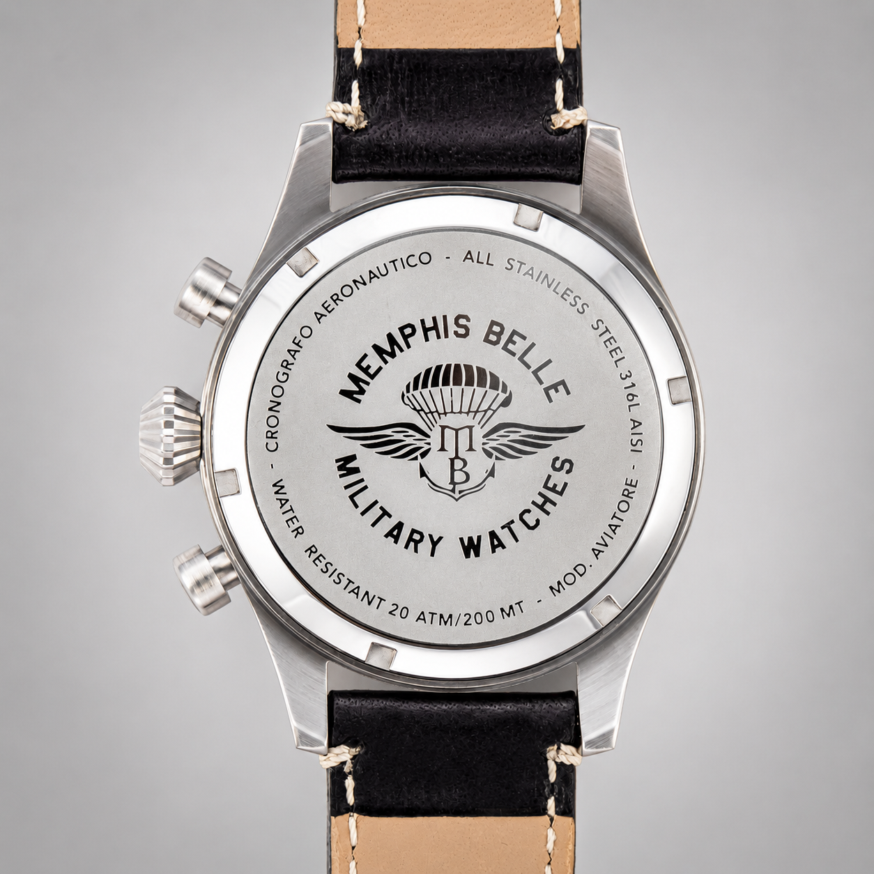 Crono Aviatore Nero Pvd Quadrante Blu Bracciale Maglia Milano thumbnail 3