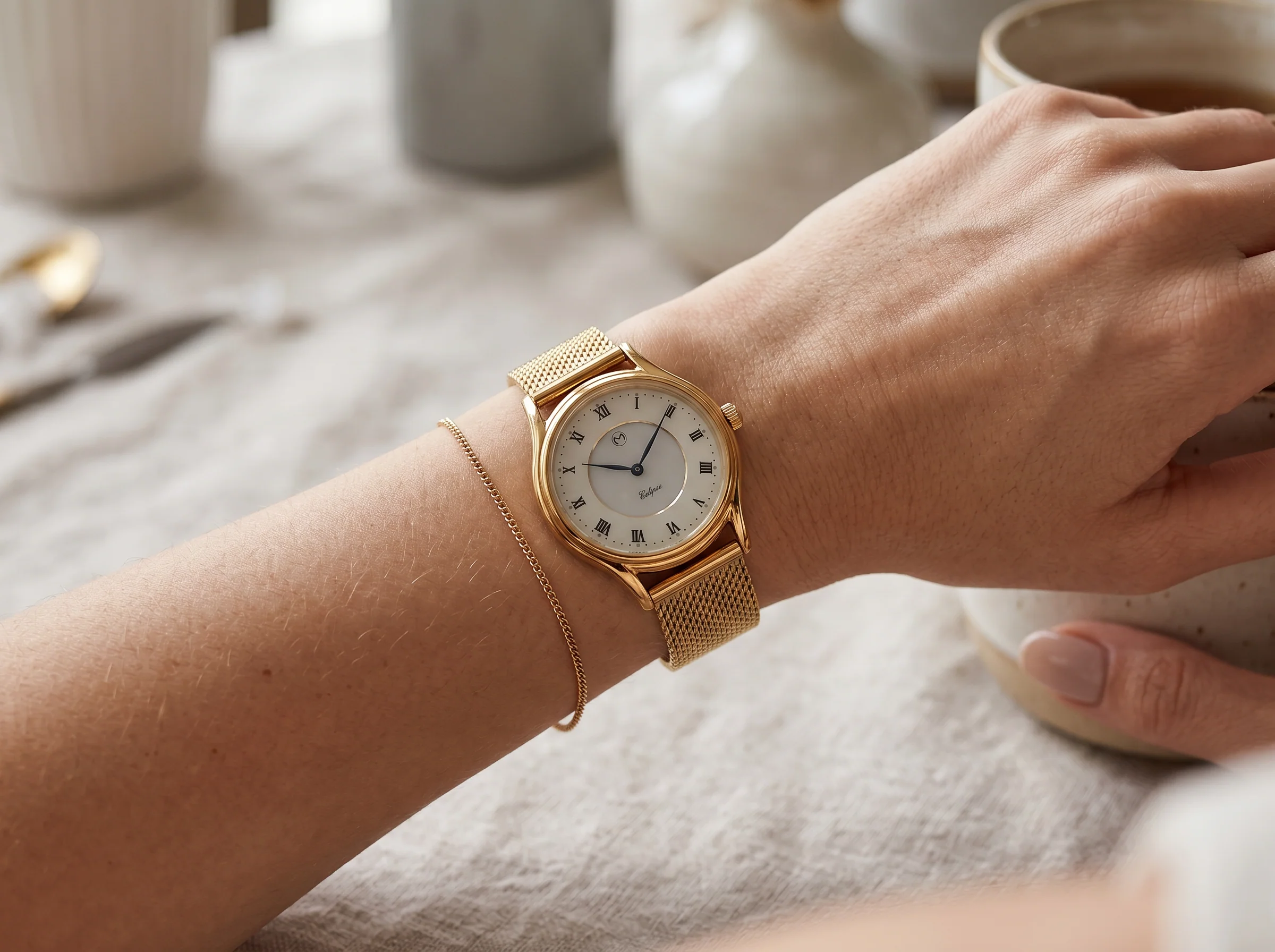 Lugano Eclipse Solar 36 MM Yellow Gold + Free Leather Band thumbnail 2
