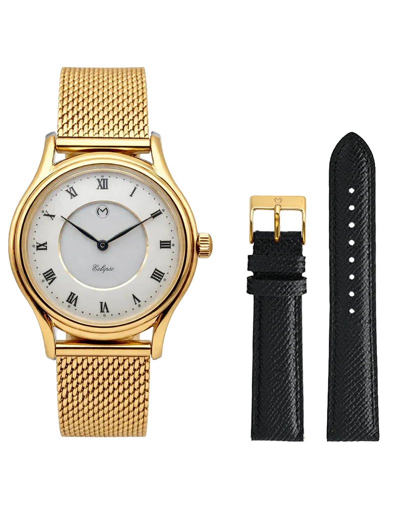 Lugano Eclipse Solar 36 MM Yellow Gold + Free Leather Band thumbnail 3