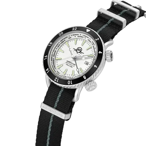 MONRO ADVENTURE MA-6 ARCTIC WHITE, Automatic GMT Worldtimer, 44mm Stainless Steel, White Dial