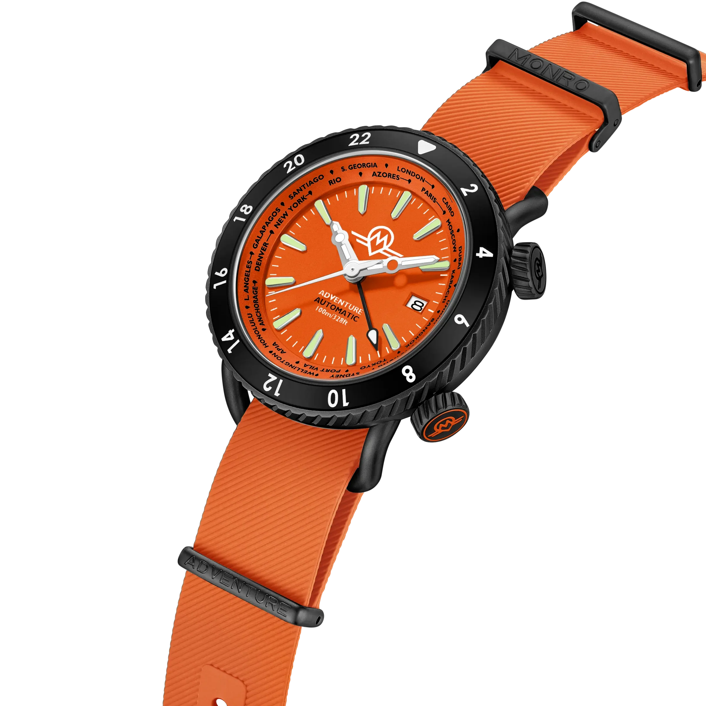 MONRO ADVENTURE MA-7 NIGHT FIRE, Automatic GMT Worldtimer, 44mm Stainless Steel, Orange Dial thumbnail 2