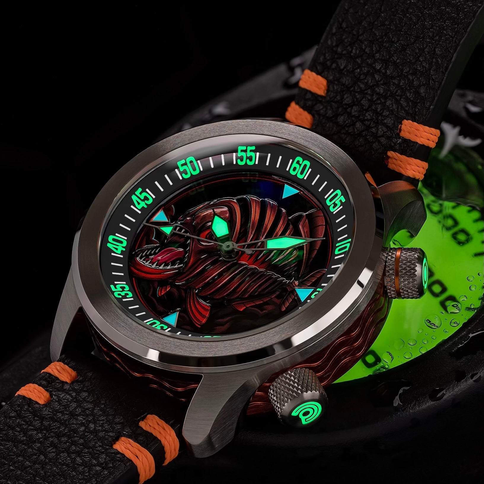 Ocean Crawler Piranha - Orange - Black Inner Bezel thumbnail 2