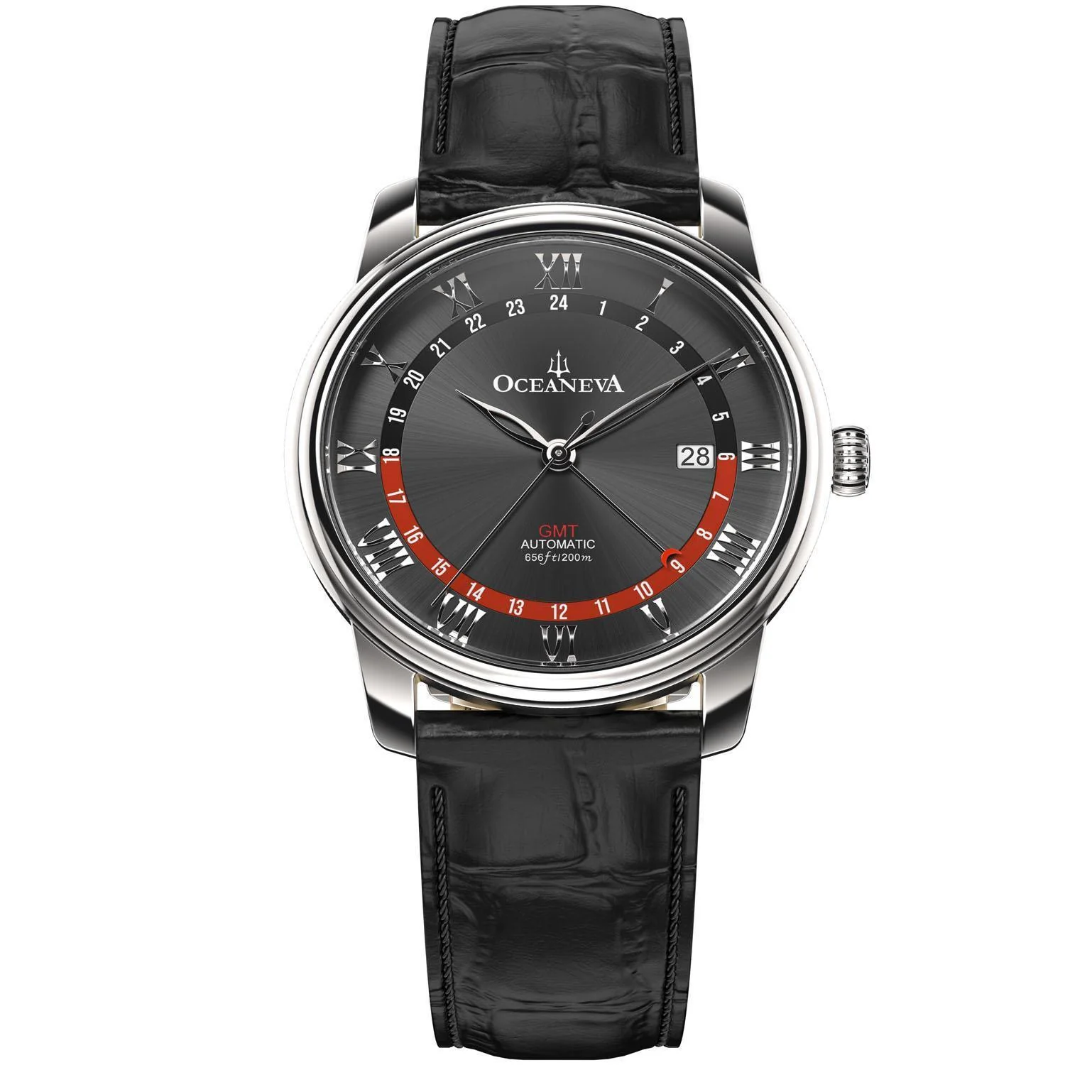Oceaneva Men's OceanTrek GMT Automatic 200m Leather Watch Black selected view