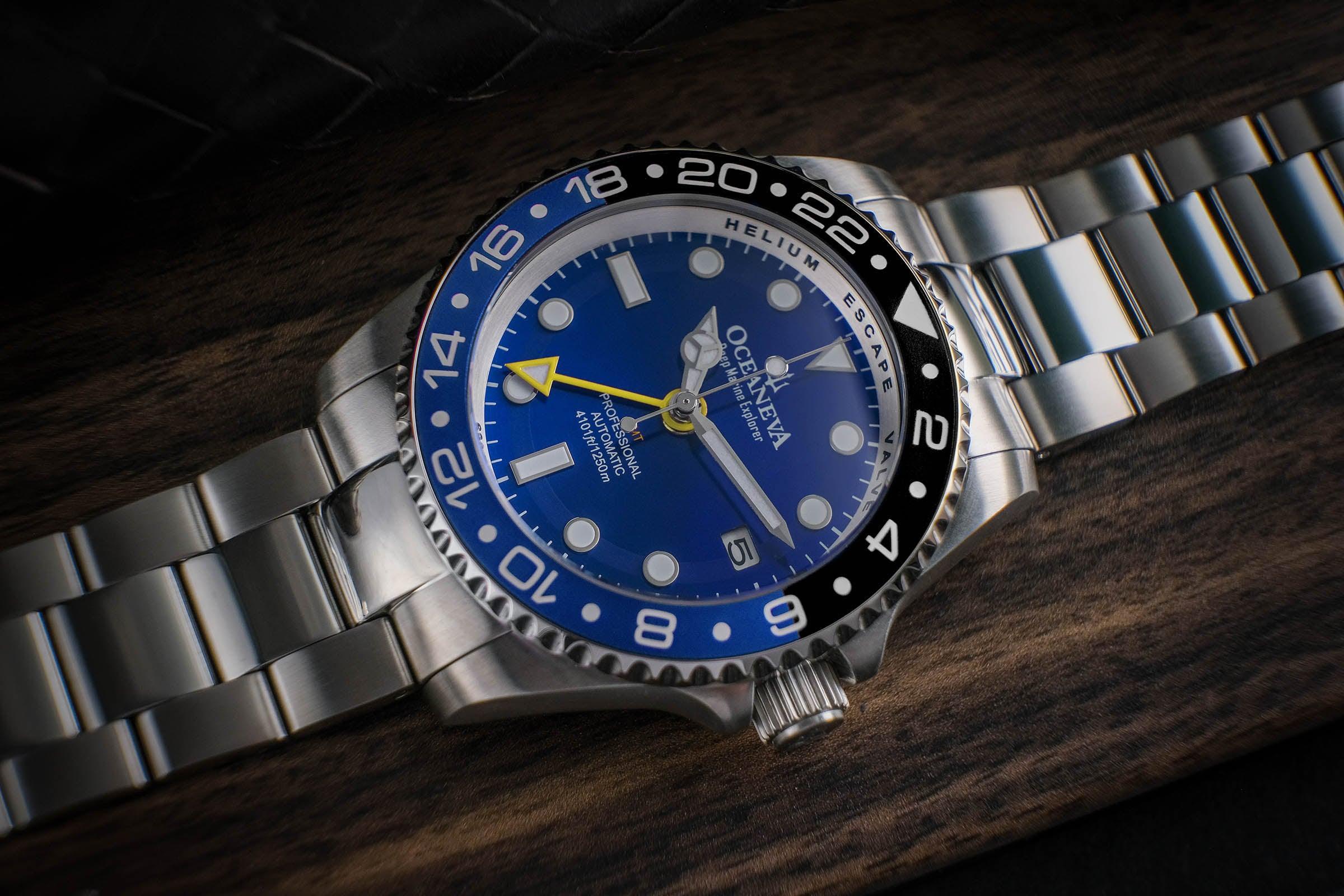 Oceaneva Men's GMT Automatic Deep Marine Explorer 1250M Pro Diver Blue Dial Watch selected view