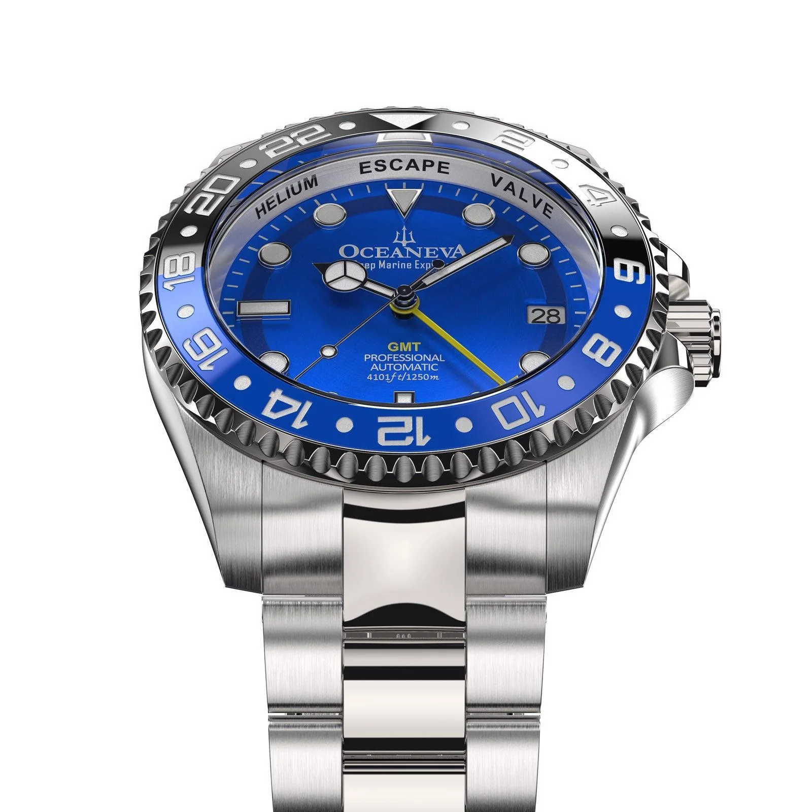 Oceaneva Men's GMT Automatic Deep Marine Explorer 1250M Pro Diver Blue Dial Watch thumbnail 3