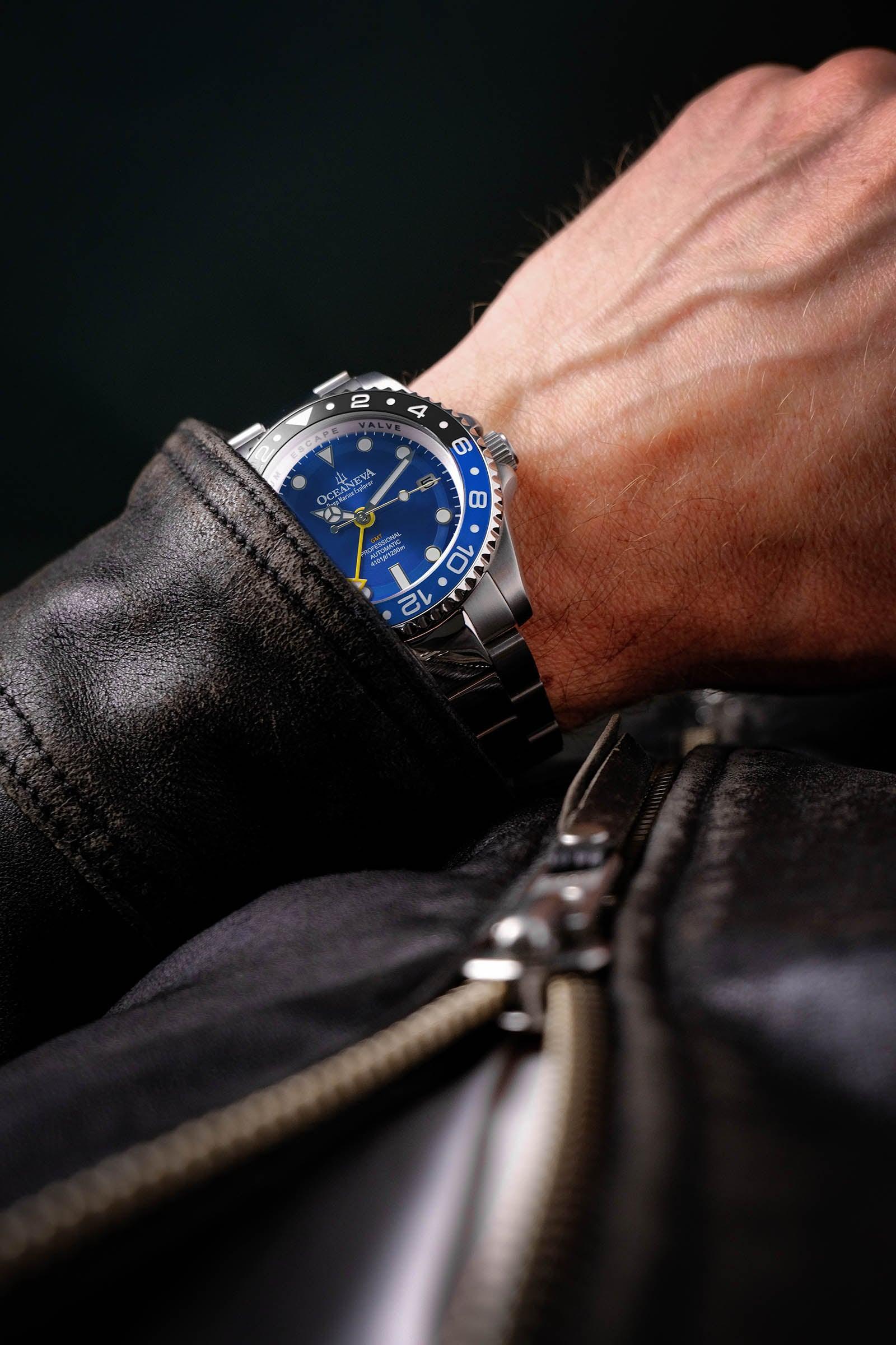 Oceaneva Men's GMT Automatic Deep Marine Explorer 1250M Pro Diver Blue Dial Watch thumbnail 4
