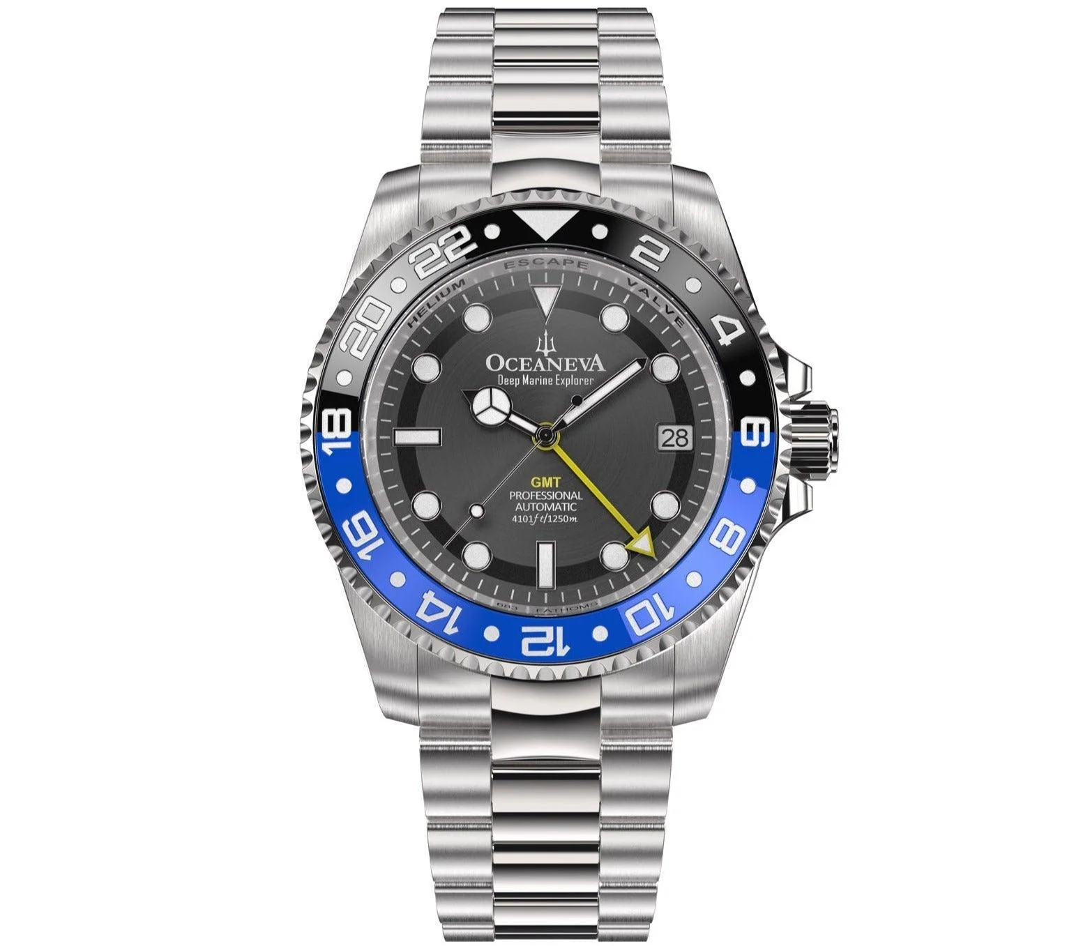 Oceaneva Men's GMT Automatic Deep Marine Explorer 1250M Pro Diver Black Dial Watch thumbnail 2