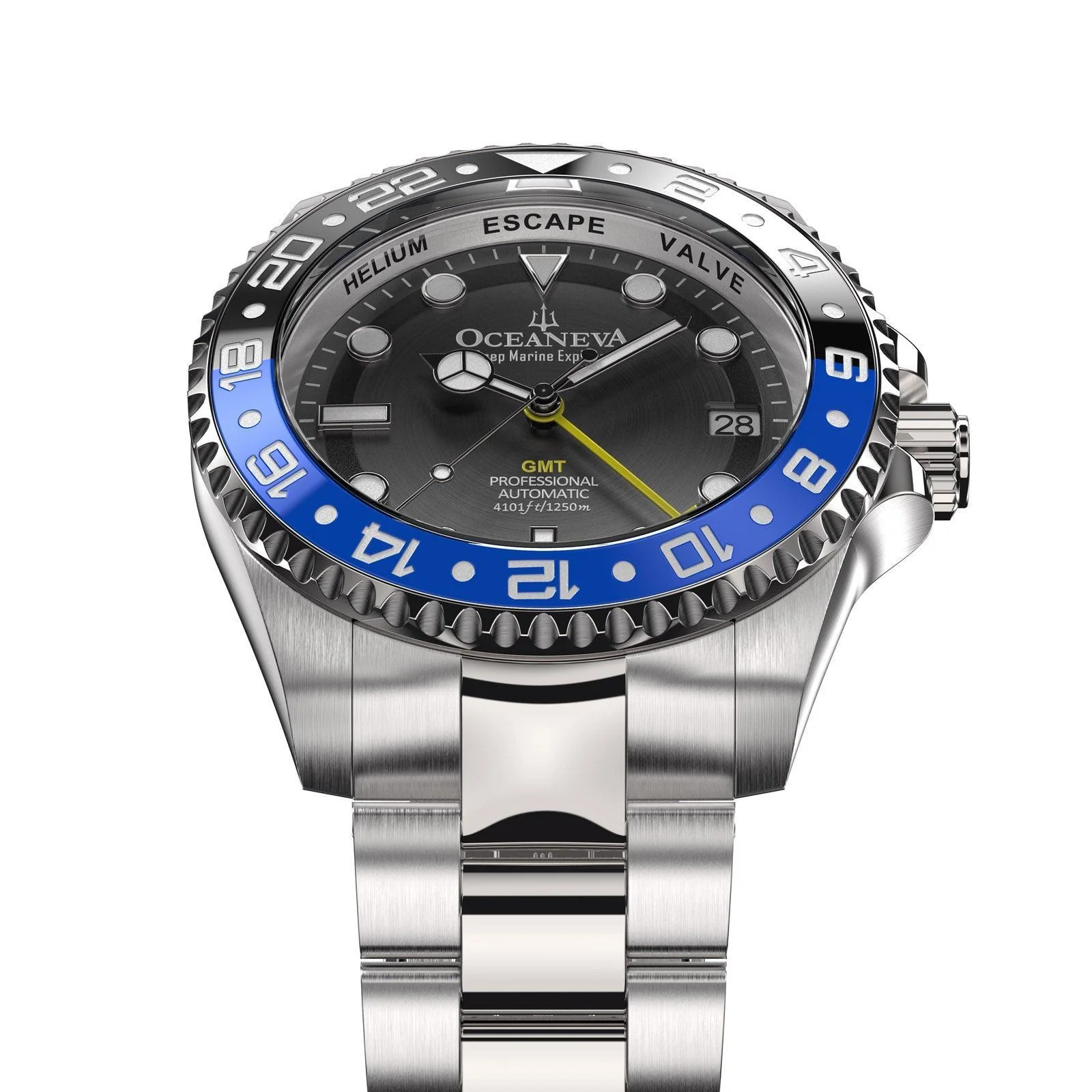 Oceaneva Men's GMT Automatic Deep Marine Explorer 1250M Pro Diver Black Dial Watch thumbnail 3