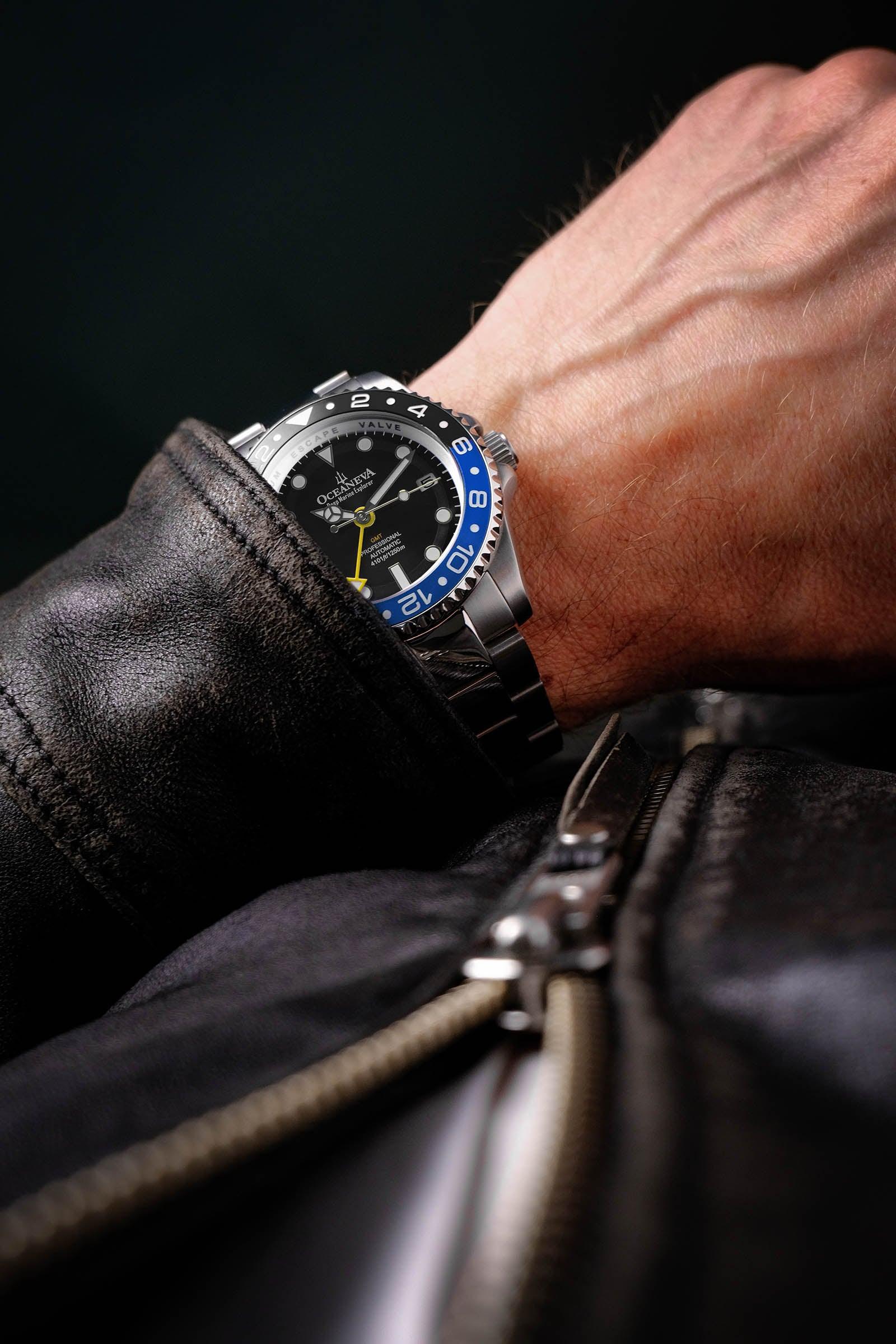 Oceaneva Men's GMT Automatic Deep Marine Explorer 1250M Pro Diver Black Dial Watch thumbnail 4