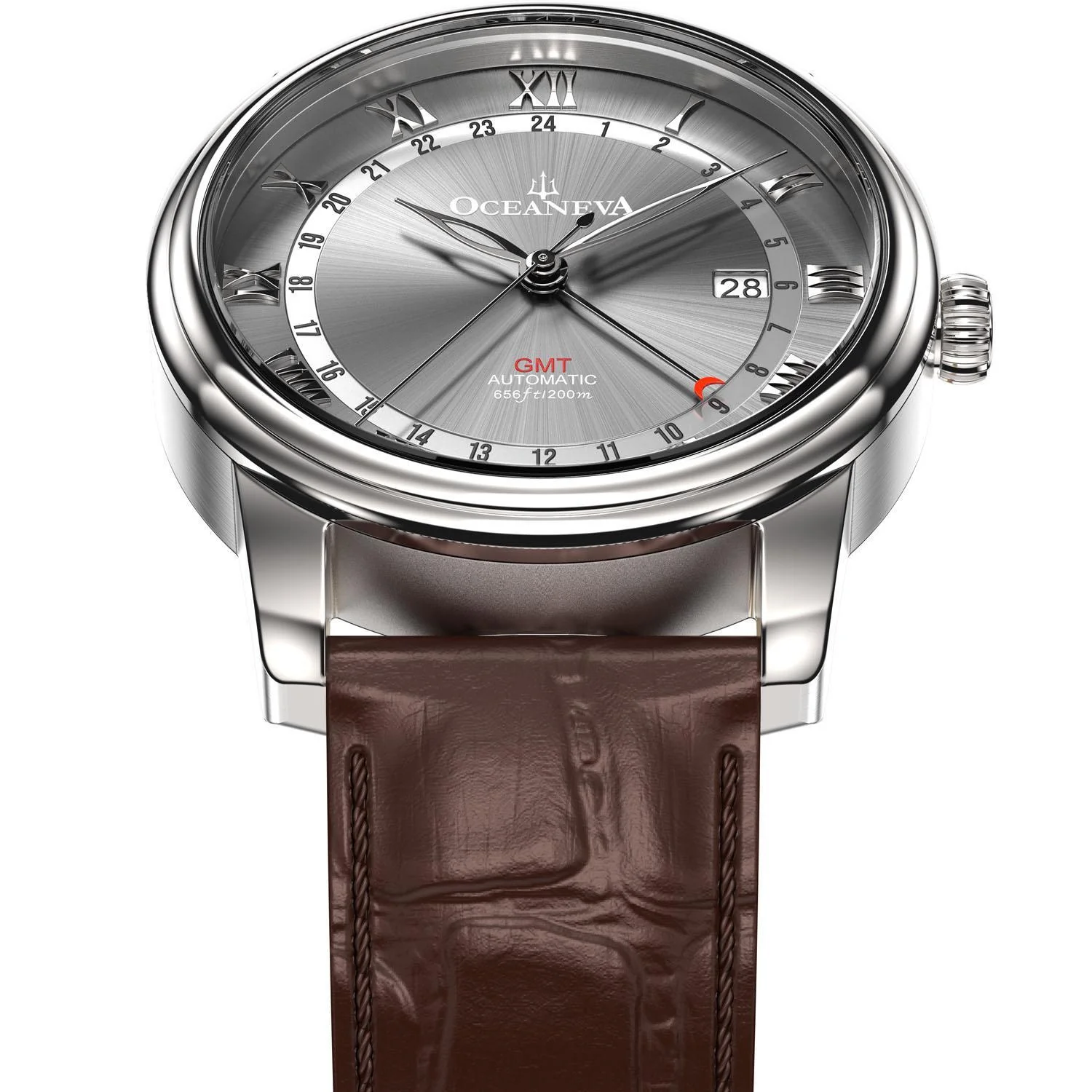 Oceaneva Men's OceanTrek GMT Automatic 200m Leather Gray Watch thumbnail 3