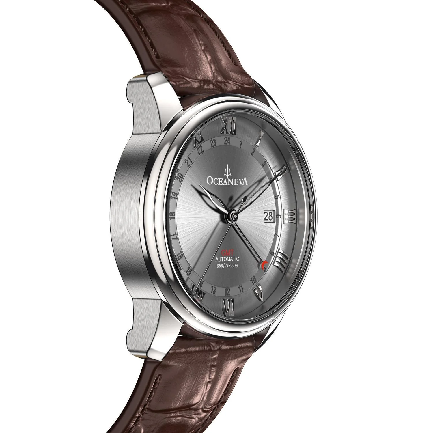 Oceaneva Men's OceanTrek GMT Automatic 200m Leather Gray Watch thumbnail 4