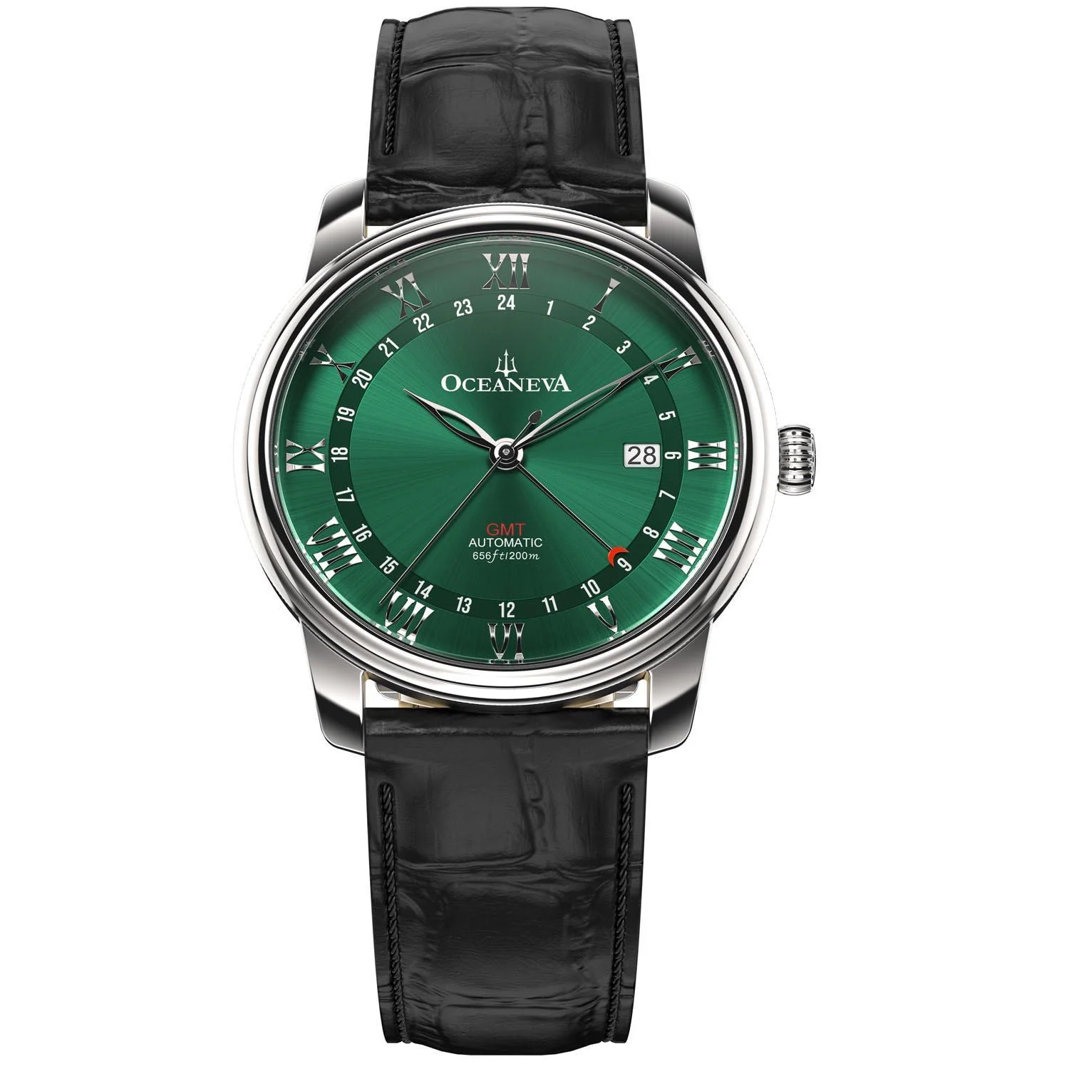 Oceaneva Men's OceanTrek GMT Automatic 200m Leather Green Watch selected view