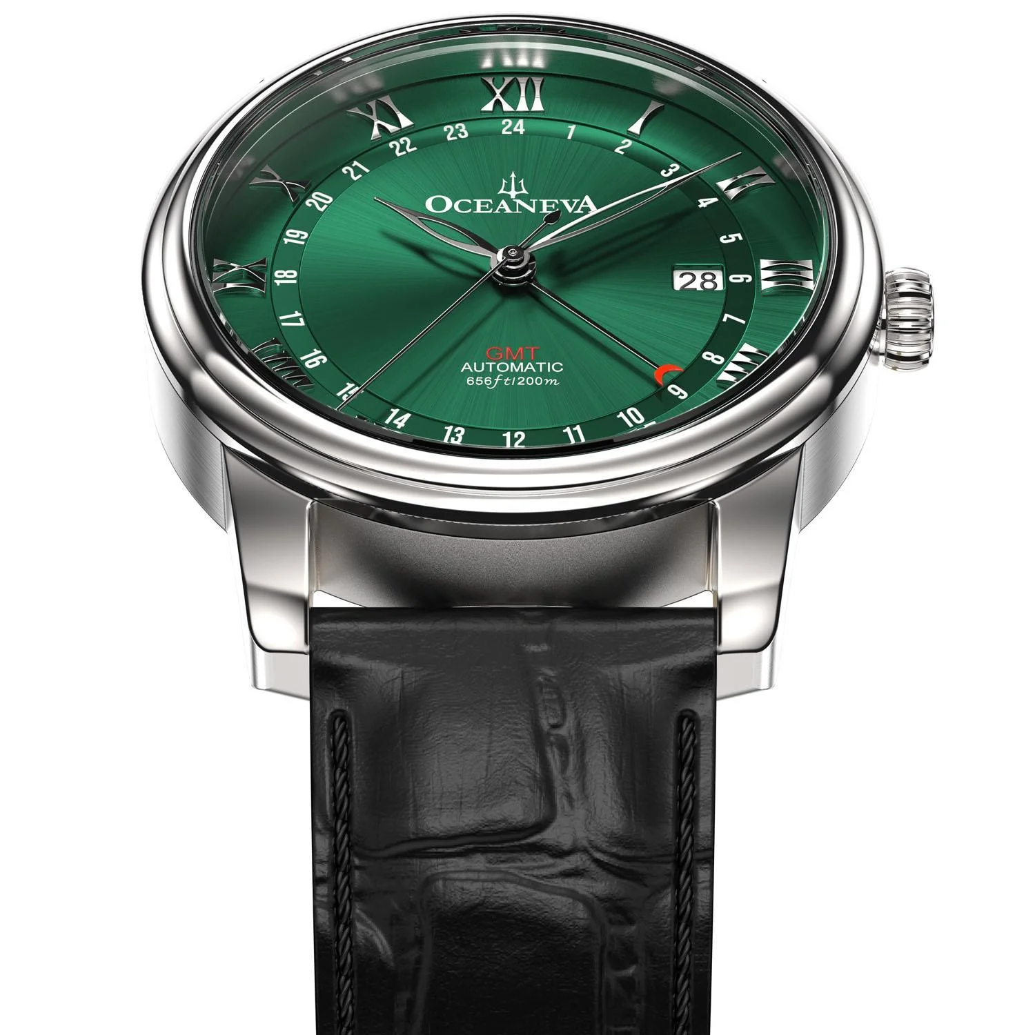 Oceaneva Men's OceanTrek GMT Automatic 200m Leather Green Watch thumbnail 2