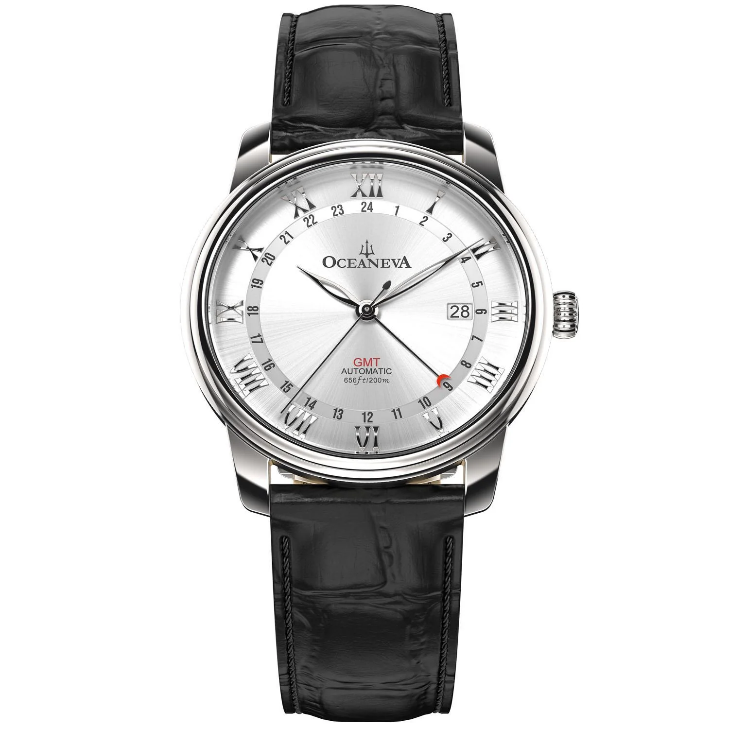 Oceaneva Men's OceanTrek GMT Automatic 200m Leather Watch Silver selected view
