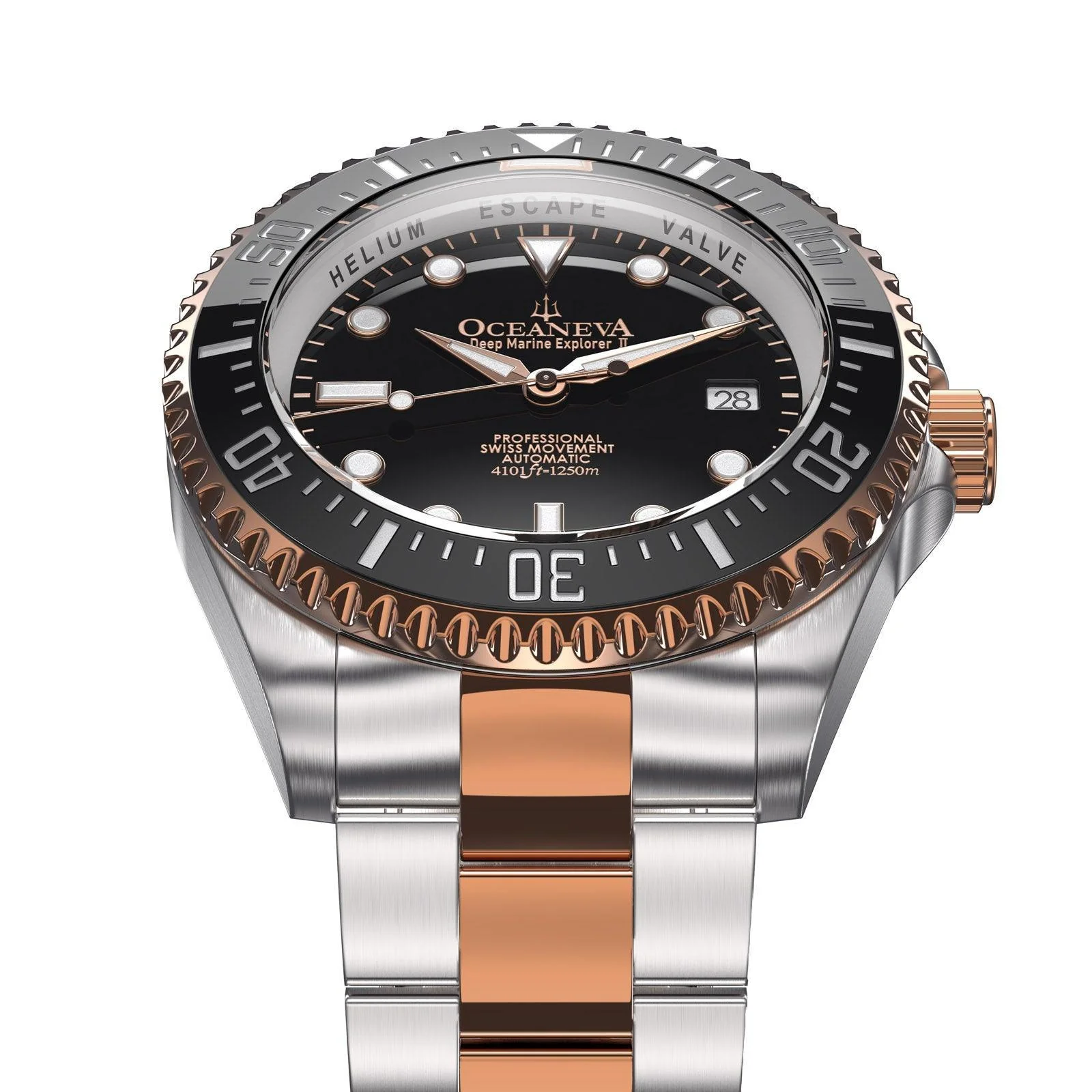 Oceaneva Men's Deep Marine Explorer II 1250M Pro Diver Watch Black Rose Gold thumbnail 4