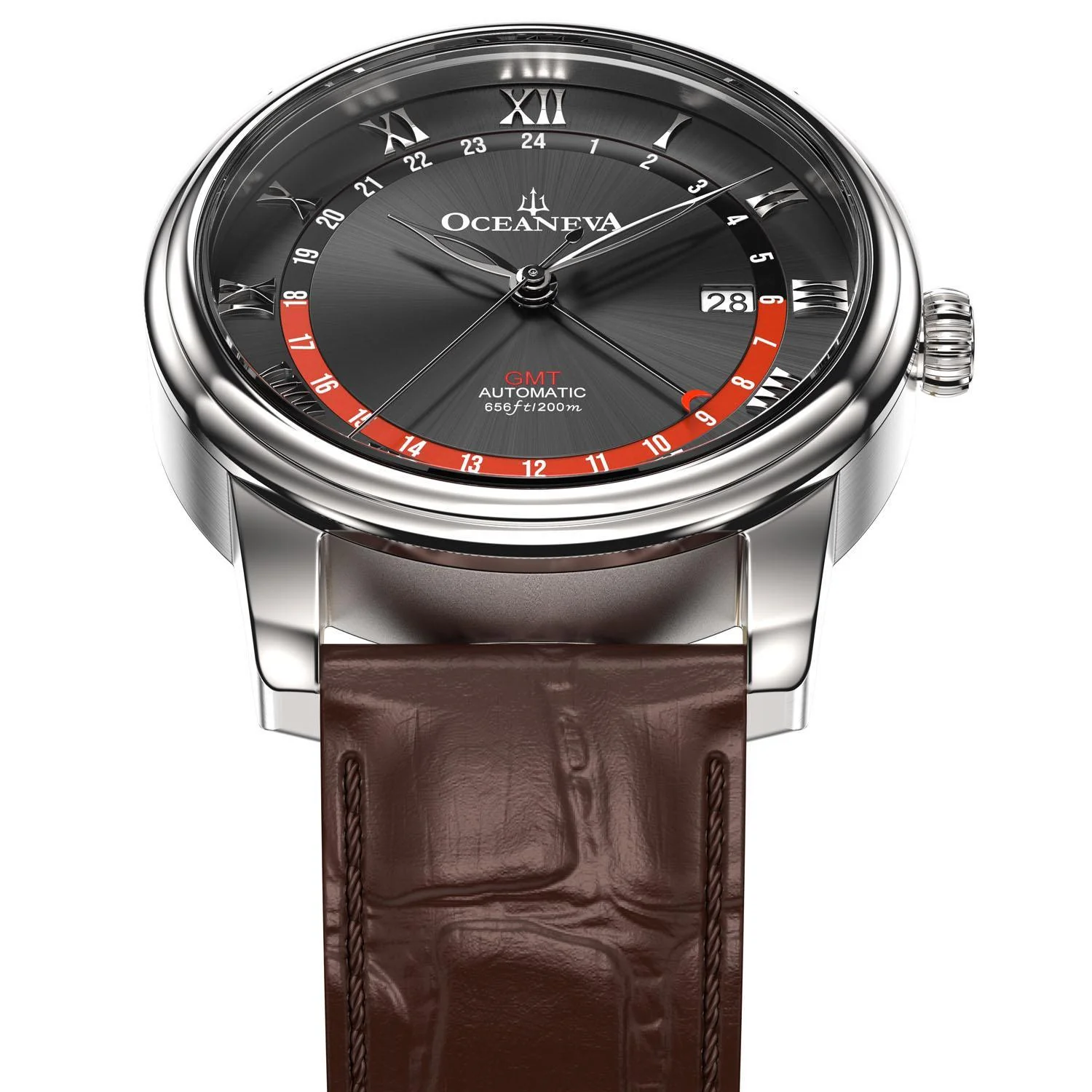 Oceaneva Men's OceanTrek GMT Automatic 200m Leather Black Watch thumbnail 2