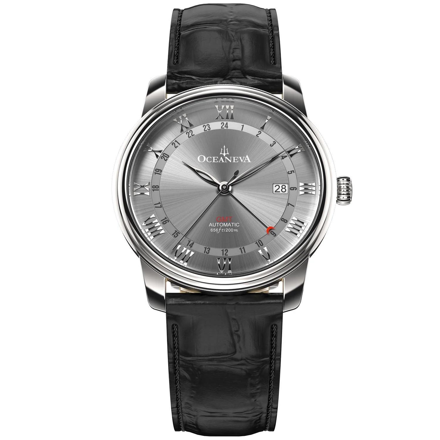 Oceaneva Men's OceanTrek GMT Automatic 200m Leather Watch Gray selected view