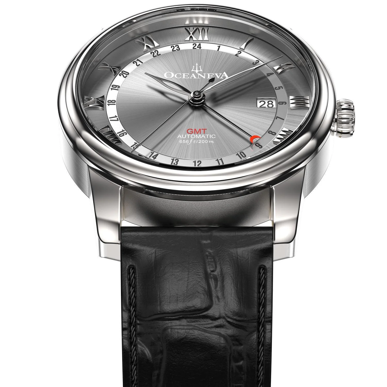 Oceaneva Men's OceanTrek GMT Automatic 200m Leather Watch Gray thumbnail 3
