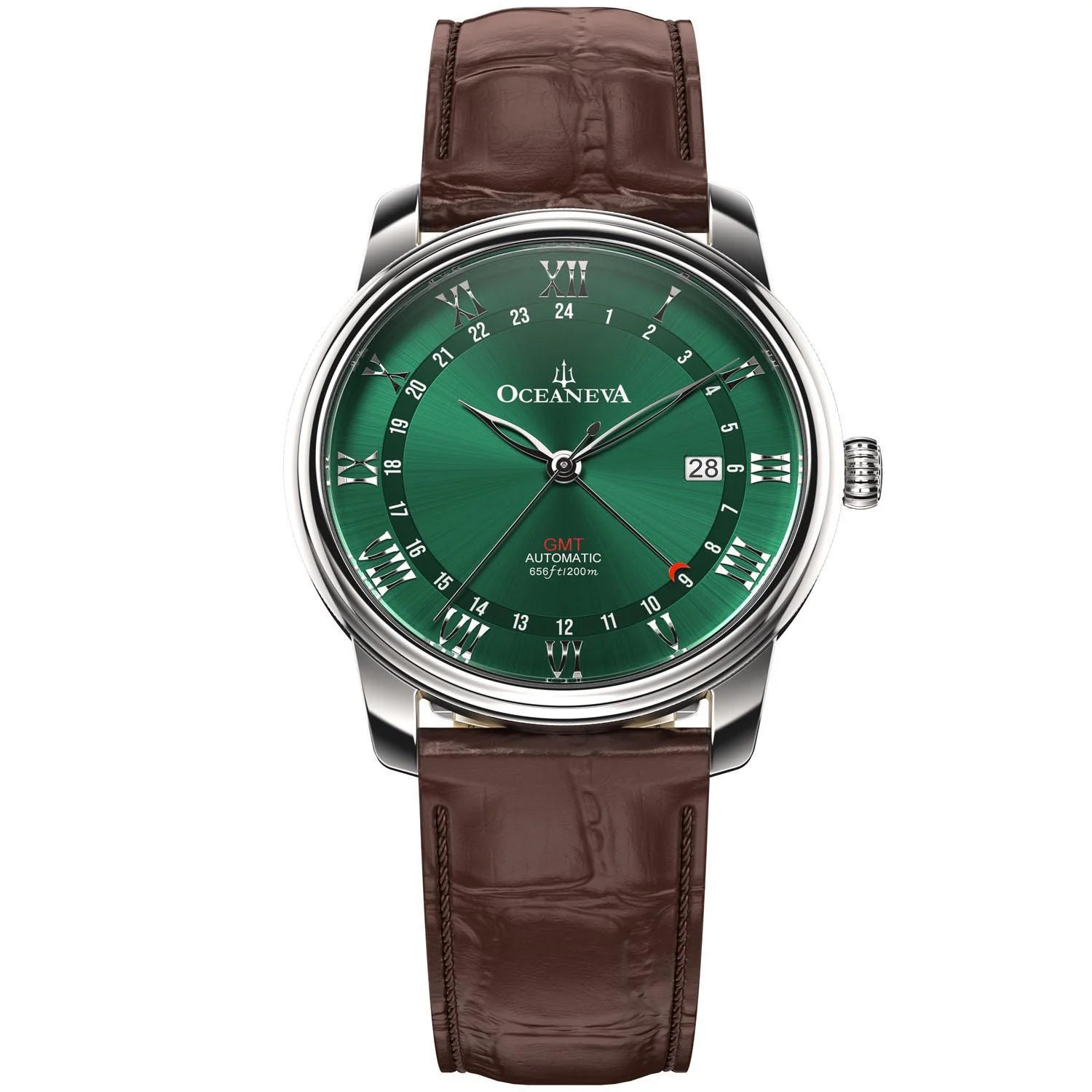 Oceaneva Men's OceanTrek GMT Automatic 200m Leather Watch Green selected view