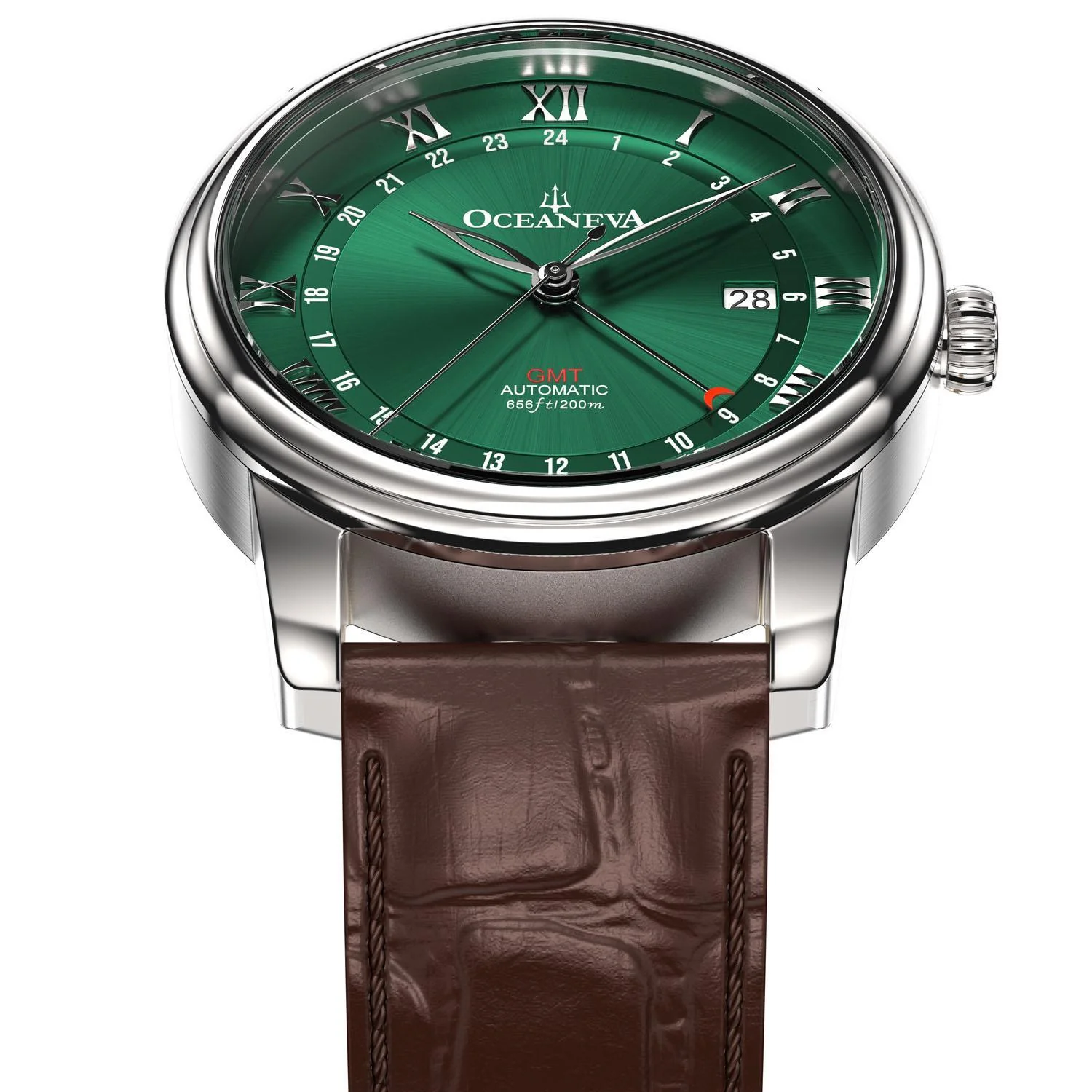 Oceaneva Men's OceanTrek GMT Automatic 200m Leather Watch Green thumbnail 3