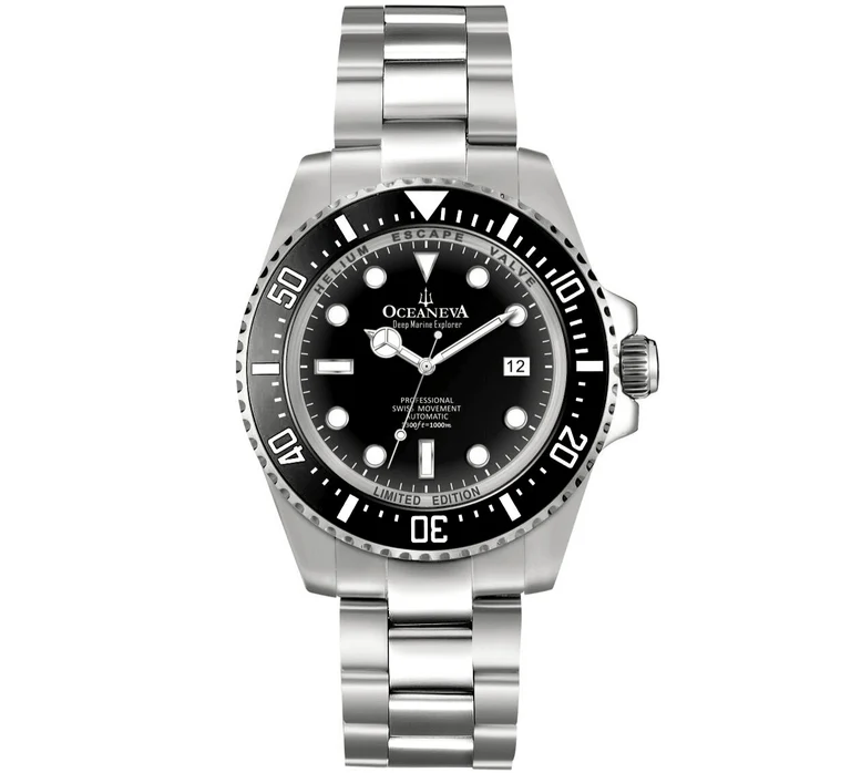 Oceaneva Men's Deep Marine Explorer 1000M Pro Diver Watch Black Ceramic Bezel thumbnail 4