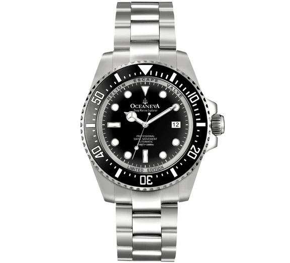 Oceaneva Men's Deep Marine Explorer 1000M Pro Diver Watch Black Ceramic Bezel thumbnail 5