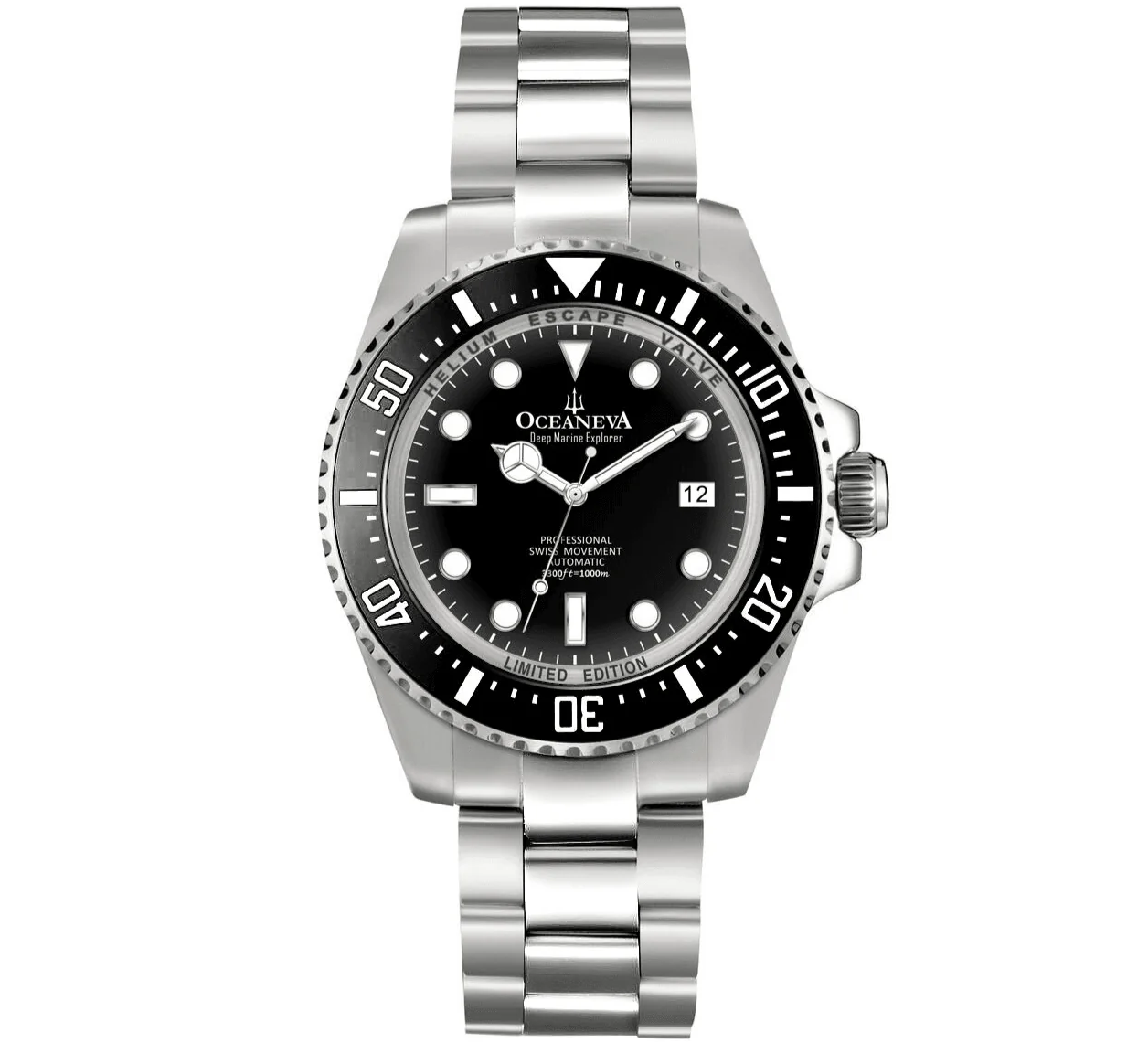 Oceaneva Men's Deep Marine Explorer 1000M Pro Diver Watch Black Ceramic Bezel