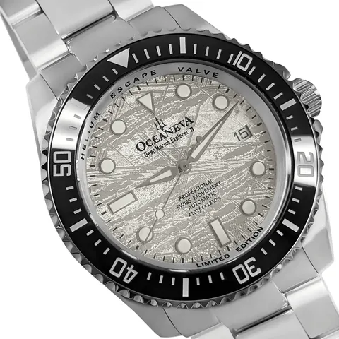 Oceaneva Men's Deep Marine Explorer 1250M Pro Diver Watch Silver Meteorite Dial