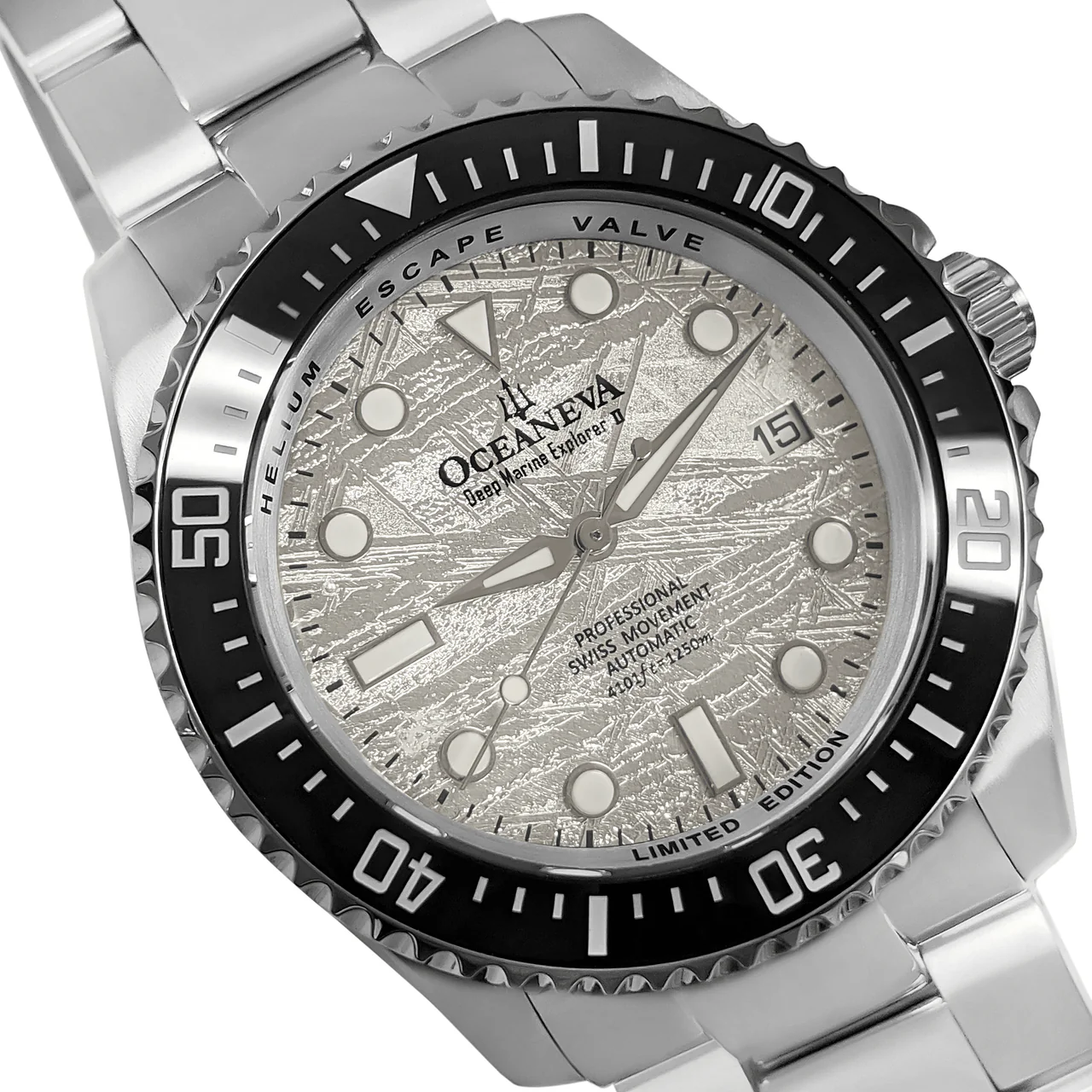 Oceaneva Men's Deep Marine Explorer 1250M Pro Diver Watch Silver Meteorite Dial